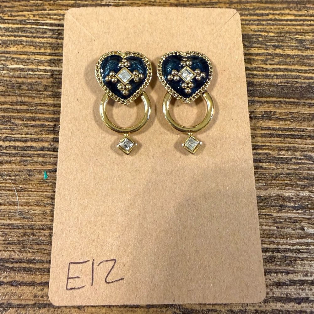 Elegant Gold and Navy Heart Earrings